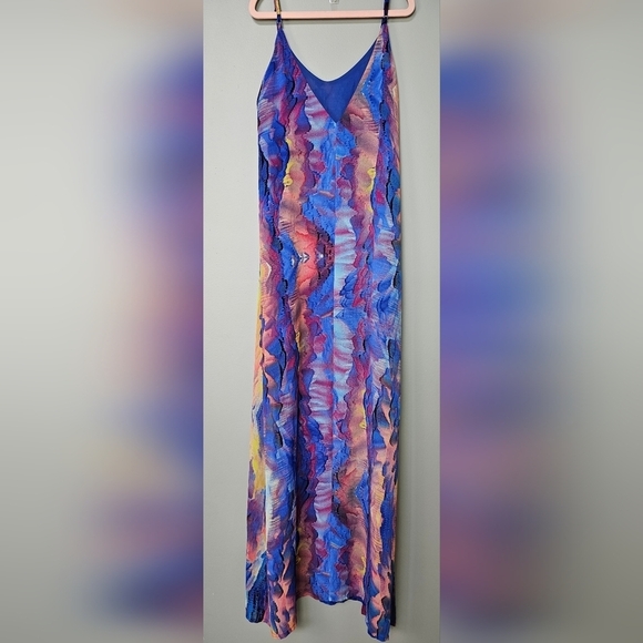 Lulus Flying Watercolors Royal Blue Watercolor Print Sheath Maxi Dress, Size XS - Picture 9 of 13